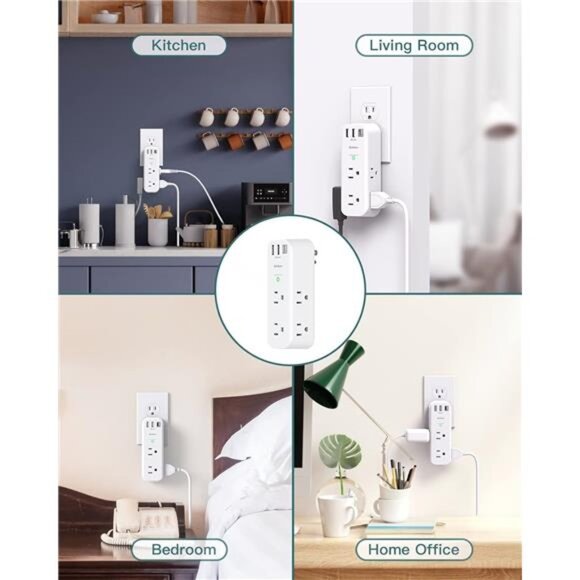 Surge Protector - Outlet Extender with Rotating and Multi Plug with 6 AC 3 USB - Picture 6 of 8
